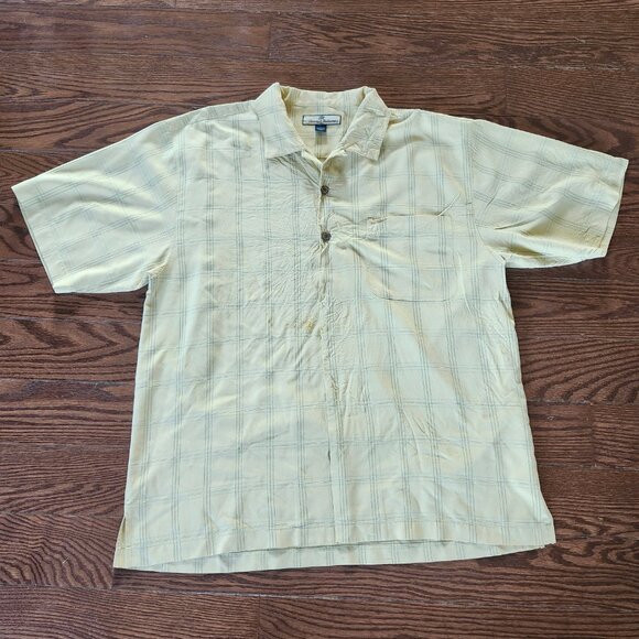 Tommy Bahama Men’s Sz L Yellow Plaid Hawaiian Silk Short Sleeve Button Up Shirt - Picture 1 of 8
